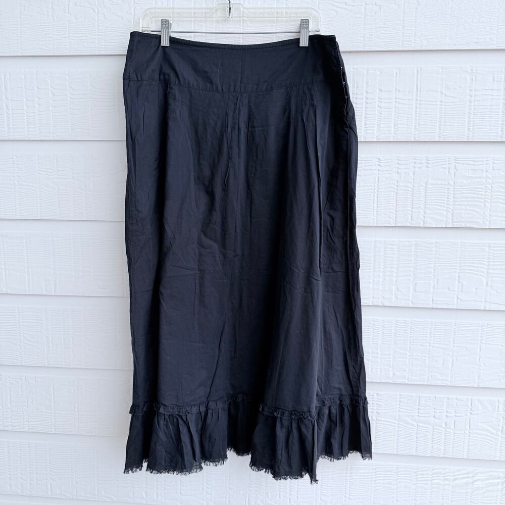 J. Crew Black Cotton Prairie Skirt Size 12 Boho Cottagecore Tiered Midi Maxi